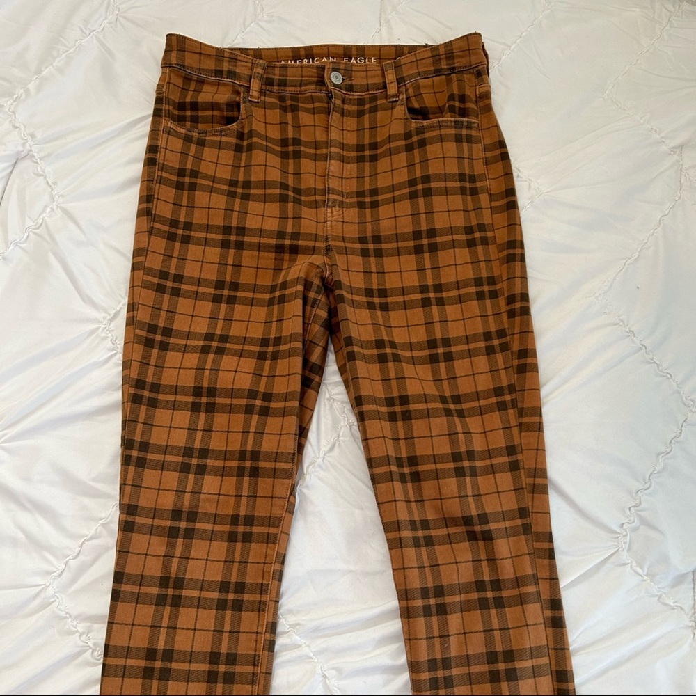 American Eagle Brown Orange Plaid Super Hi-Rise Jeggings